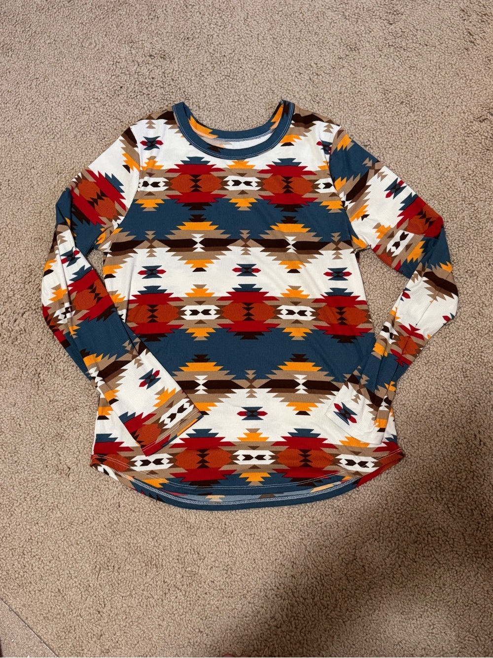 Kids Long Sleeve Aztec Print Top - Multicolor